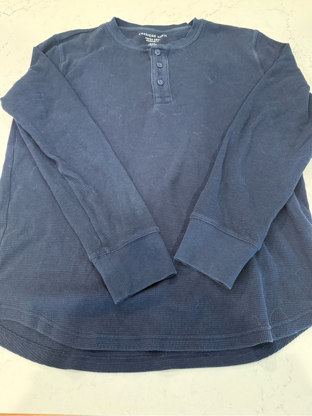 American Eagle Outfitters Dark Navy Waffle Henley Long Sleeve Medium